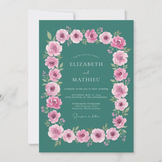 Teal Ornate Rose Wedding Invitation (Front)