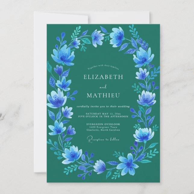 Teal Ornate Winter Wedding Invitation (Front)