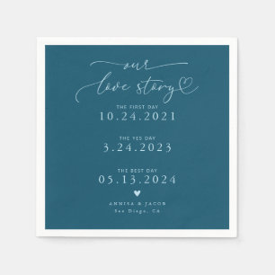 Teal Our Love Story Elegant Script Wedding Napkin