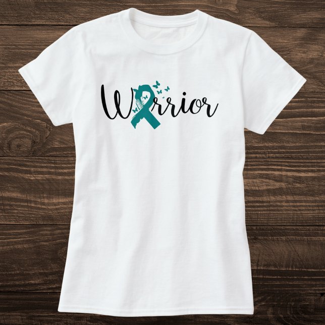 Teal Ovarian Cancer Warrior Butterfly Ribbon T-Shirt (Creator Uploaded)