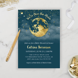 Teal Over the Moon Gold Gender Neutral Baby Shower