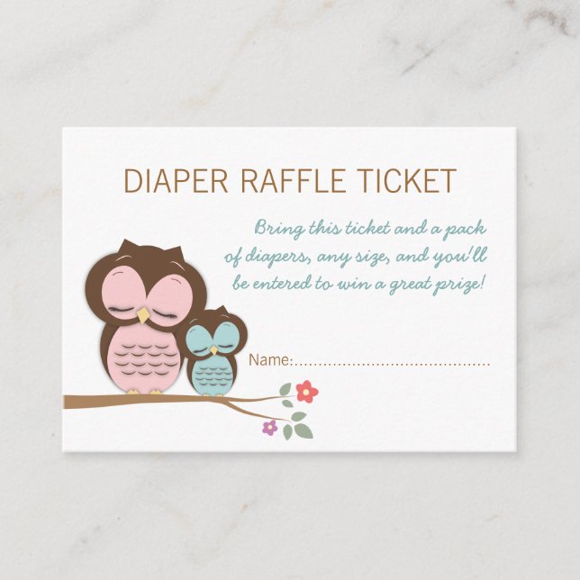 Teal Owl Baby Shower Diaper Raffle Ticket Insert (Front)