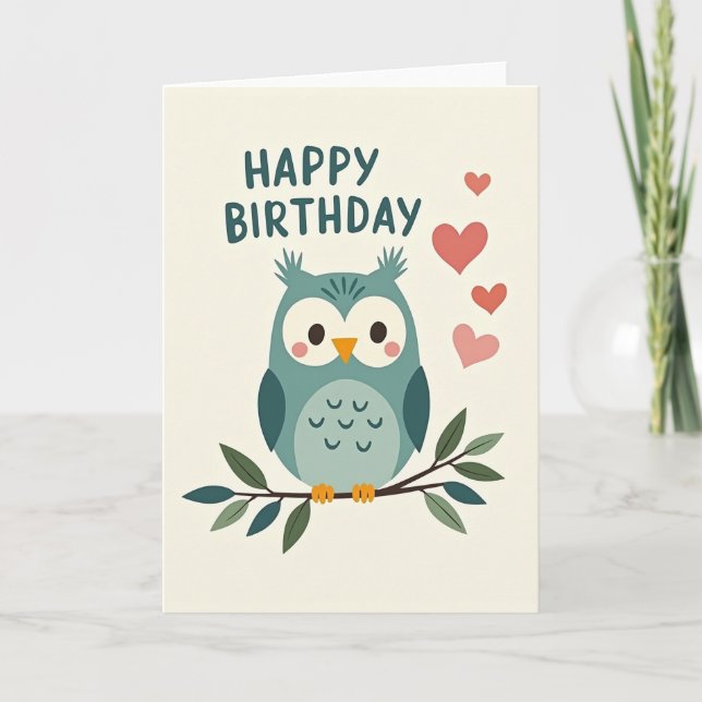 Teal Owl Birthday Card (Front)