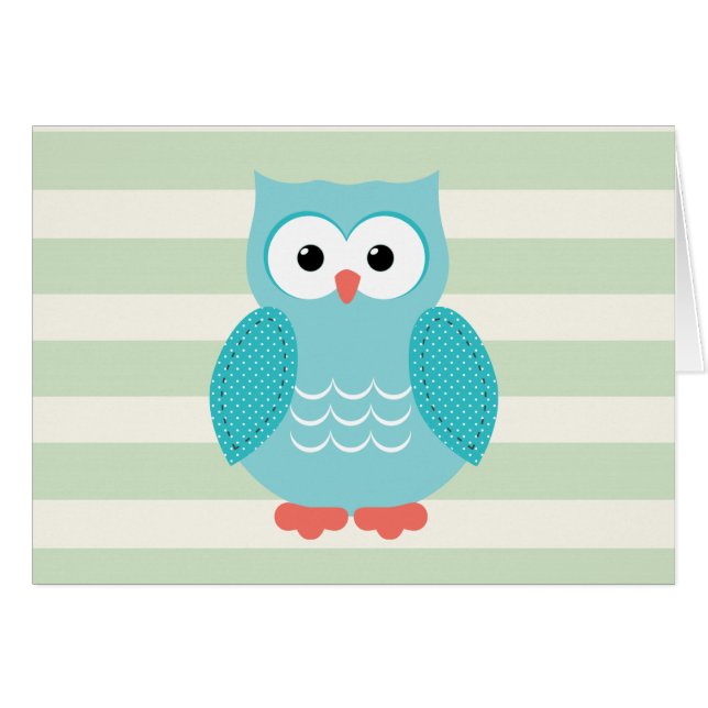 Teal Owl on Pastel Green Stripes (Front Horizontal)