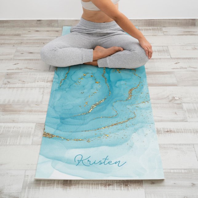 Teal Paint and Glitter Pattern Personalised Yoga Mat (Creator Uploaded)