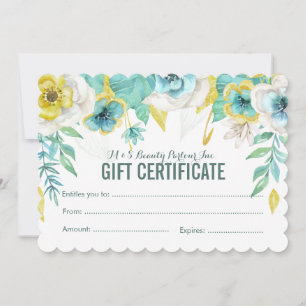 Teal Painted Floral Gift Certificate Template