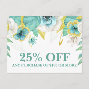 Teal Painted Floral Marketing Promotions Sale Post Postcard