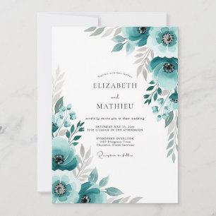 Teal Painterly Flourish Wedding Invitation