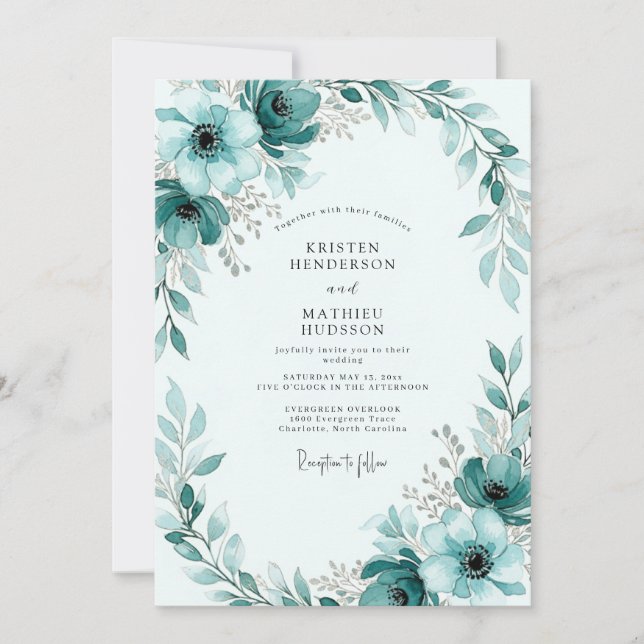 Teal Painterly Winter Wedding Invitation (Front)