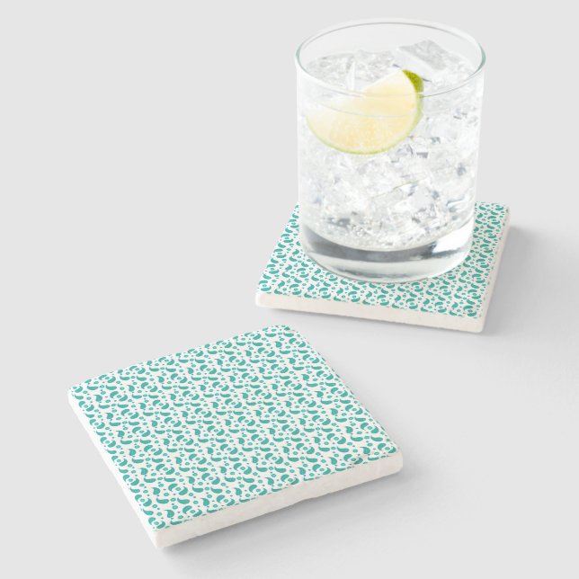 Teal Paisley Seamless Pattern Elegant Floral Boho Stone Coaster (Side)