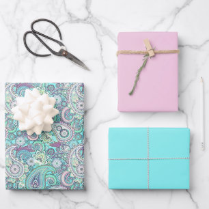 Teal paisley wrapping paper sheet
