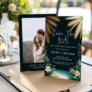 Teal Palm Beach Green And Gold Wedding Save The Date
