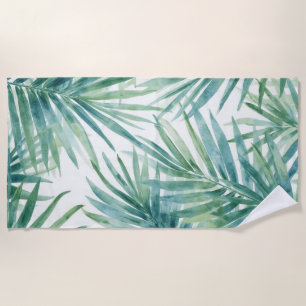 Teal Palm Leaves Beach Towel