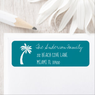 Teal + Palm Tree Icon Handwriting Typography Return Address Label