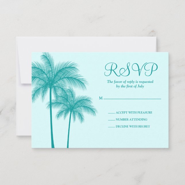 Teal Palm Tree Tropical Response Card (Front)