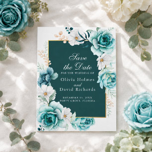 Teal Panel Save the Date Wildflower