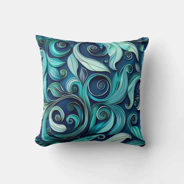 Teal paper flower seamless pattern  cushion (Front)