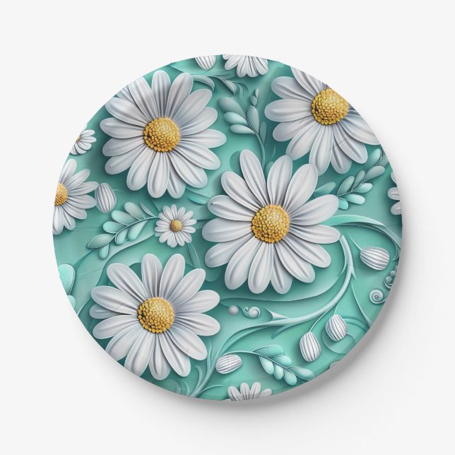 Teal paper flower seamless pattern  plate (Front)