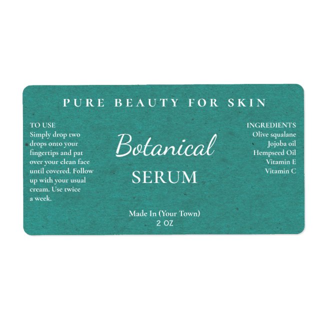 Teal Paper Texture Botanical Serum Labels (Front)