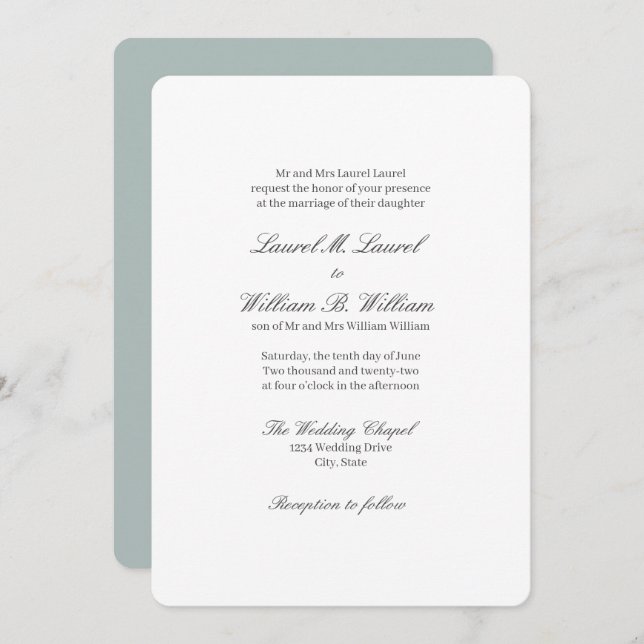 Teal Parents of the Bride Wedding Invitation (Front/Back)