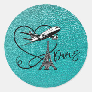 Teal Paris Passport  Classic Round Sticker