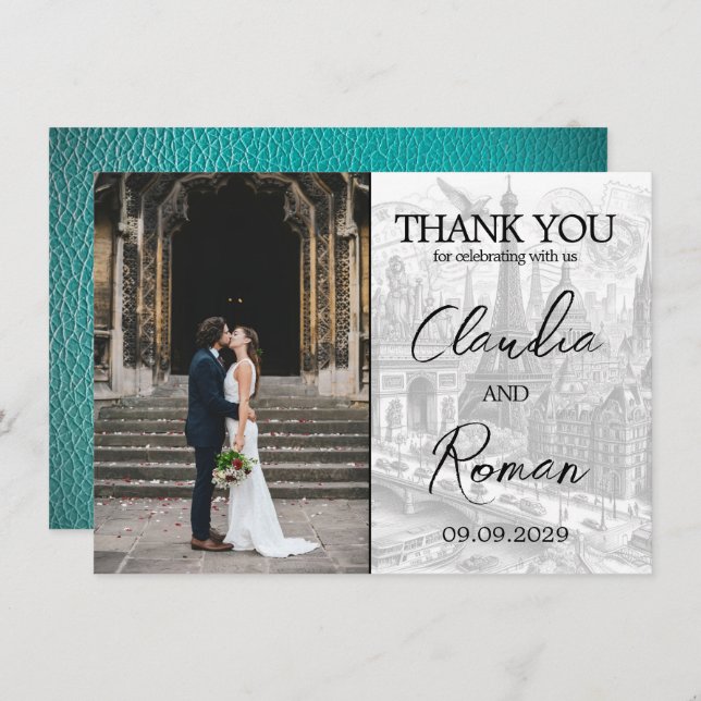 Teal Paris Passport Thank You Card (Front/Back)