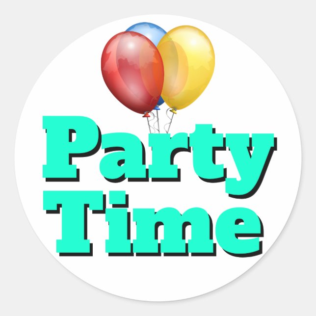 Teal Party Time Balloons Classic Round Sticker (Front)
