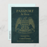 Teal Passport Cute Fun Wedding Save the Date