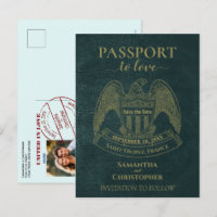 Teal Passport Cute Fun Wedding Save the Date