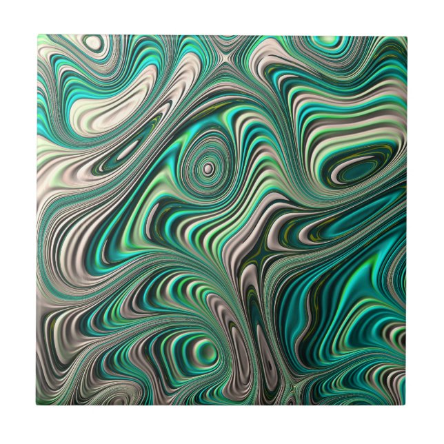 Teal Paua Abalone Shell Fractal Abstract Pattern Ceramic Tile (Front)