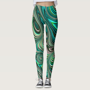 Teal Paua Abalone Shell Fractal Abstract Pattern Leggings