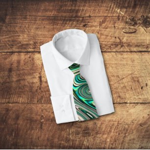 Teal Paua Abalone Shell Fractal Abstract Pattern Tie