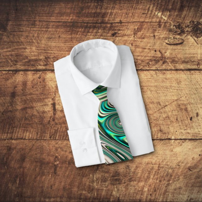 Teal Paua Abalone Shell Fractal Abstract Pattern Tie (Give them a tie they will actually wear! )