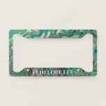 Teal Paua Abalone Shell Look Fractal Art with Name Licence Plate Frame<br><div class="desc">This is a pretty fractal abstract I created to look like teal coloured mother of pearl also known as abalone shell or in New Zealand they call it Paua. I added a sample name in my favourite fancy font that is holding the place for you to add your own name....</div>