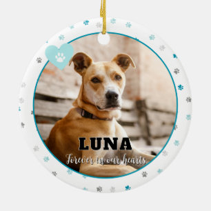 Teal Paw Print Dog Photo Pet Memorial Ornament