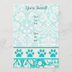 Teal Paw Print Invitation