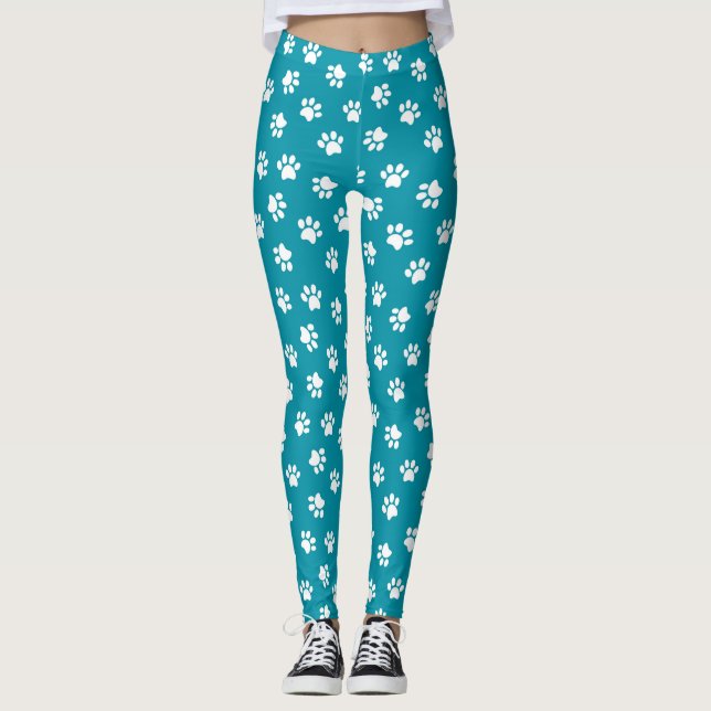 Teal Paw Print Leggings (Front)