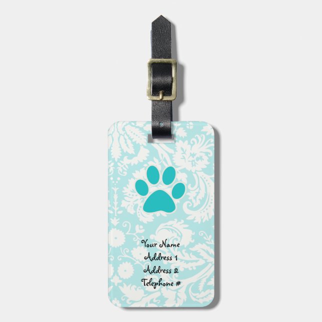Teal Paw Print Luggage Tag (Front Vertical)