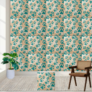 Teal Paw Print Pattern Tile