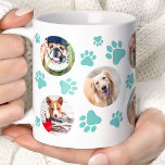 Teal Pawprint 8 Pet Dog Photo Collage Coffee Mug<br><div class="desc">Showcase your favourite canine friend with this personalised Teal Pawprint 8 Pet Dog Photo Collage mug. This charming mug features a Back paw print design and space for eight cherished photos of your pup. Perfect for dog lovers, this mug makes a thoughtful gift for birthdays, holidays, or just because. Sip...</div>