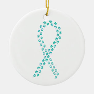 Teal Pawprint Ribbon Ceramic Tree Decoration