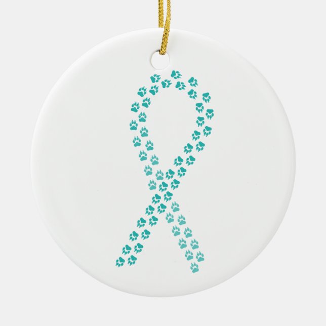 Teal Pawprint Ribbon Ceramic Tree Decoration (Front)