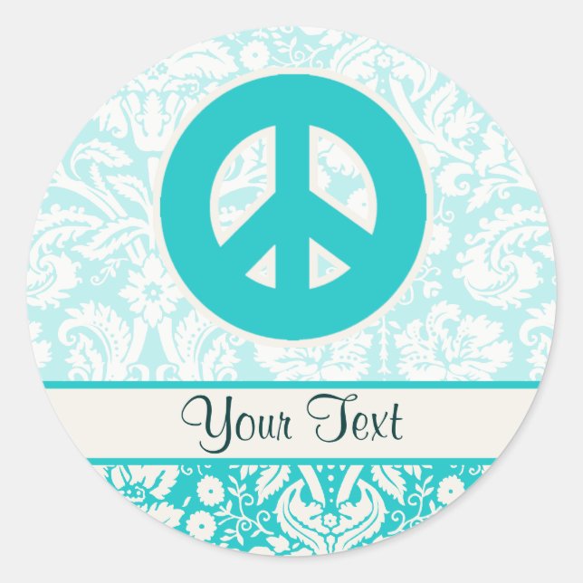 Teal Peace Sign Classic Round Sticker (Front)