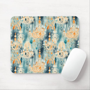 Teal Peach Chandeliers Mouse Pad