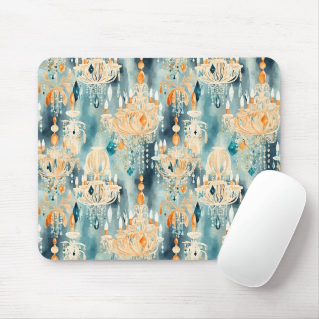 Teal Peach Chandeliers Mouse Pad (With Mouse)
