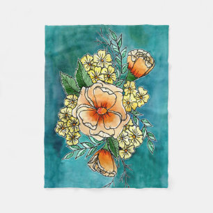 Teal & Peach Floral Fleece Blanket