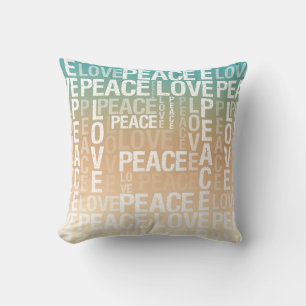 Teal Peach Gold White Peace Love      Cushion