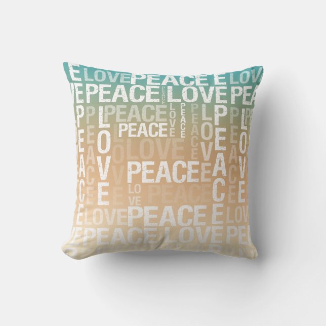 Teal Peach Gold White Peace Love      Cushion (Front)