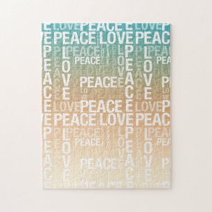 Teal Peach Gold White Peace Love    Jigsaw Puzzle