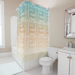 Teal Peach Gold White Peace Love       Shower Curtain